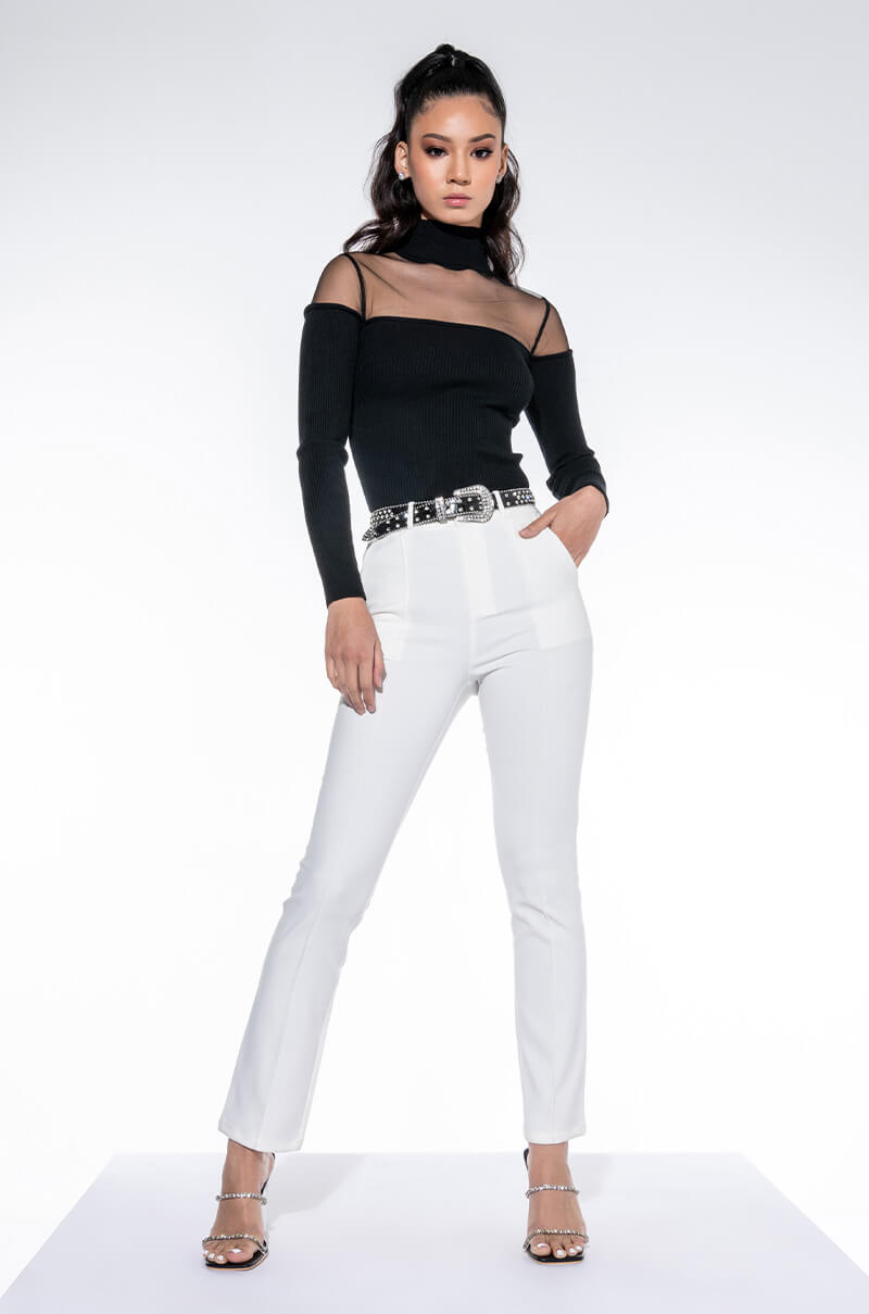 Back View Illusion Mesh Panel Turtleneck Sweater