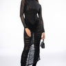 Front View Illusions Long Sleeve Mesh Midi Dress