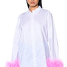 Front View Im A Flirt Ostrich Feather Button Down Blouse