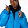 Front View Im Blue Puffer Bomber Jacket