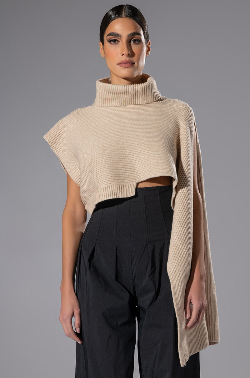 Front View Im Different Asymmetrical Turtleneck Sweater