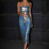 Front View Im Gold Denim Coated Midi Dress