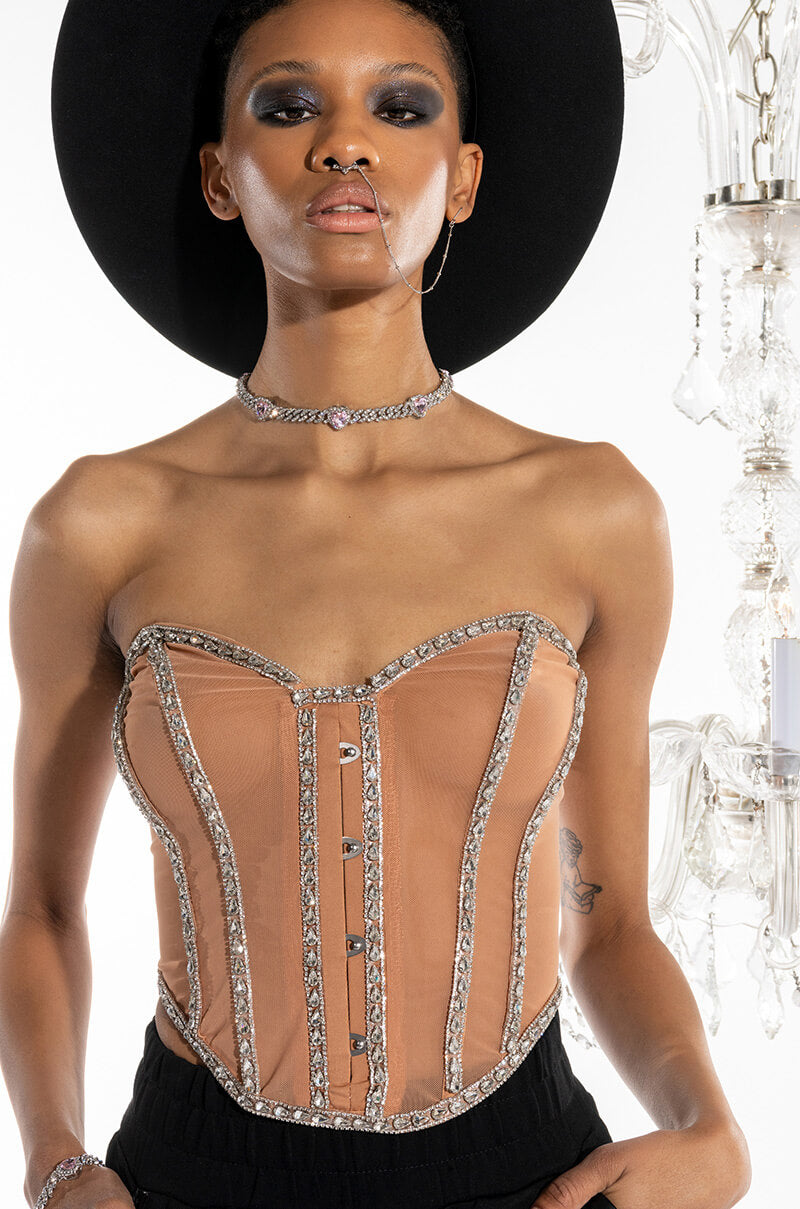 I'M LEGIT RHINESTONE TRIM MESH CORSET view 0