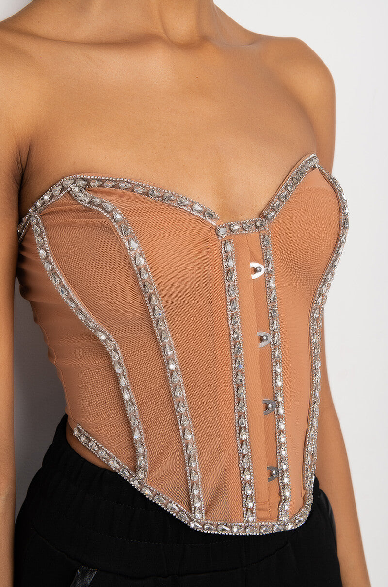 Extra View Im Legit Rhinestone Trim Mesh Corset