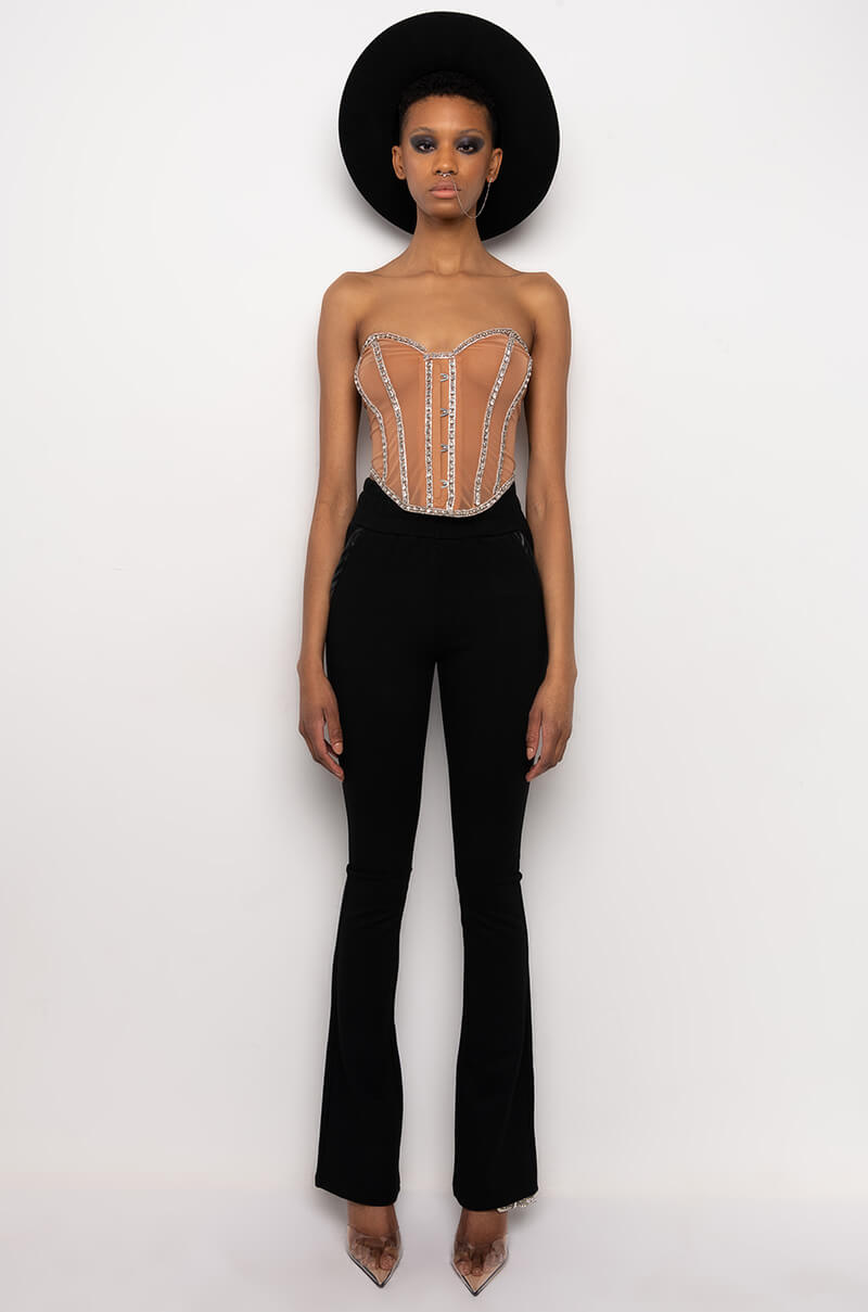 Extra View Im Legit Rhinestone Trim Mesh Corset
