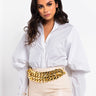 Front View Im Not Bossy Im The Boss Button Up Puff Sleeve Blouse in White