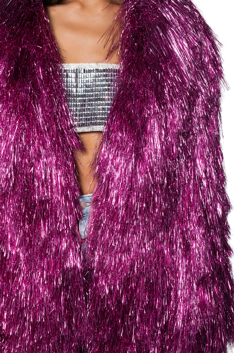 Extra View Im So Fancy Tinsel Metallic Shaket Trench In Pink