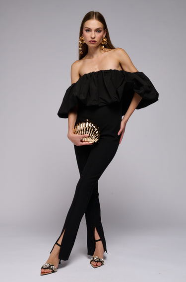 Vivo Alek Shirred Off- Shoulder Jumpsuit In Crepe - Black