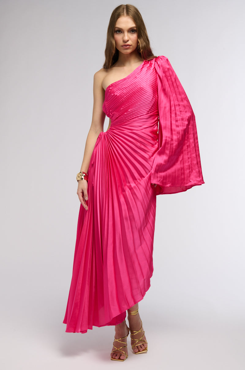 IM THAT GIRL SATIN MIDI DRESS IN NEON PINK view 0