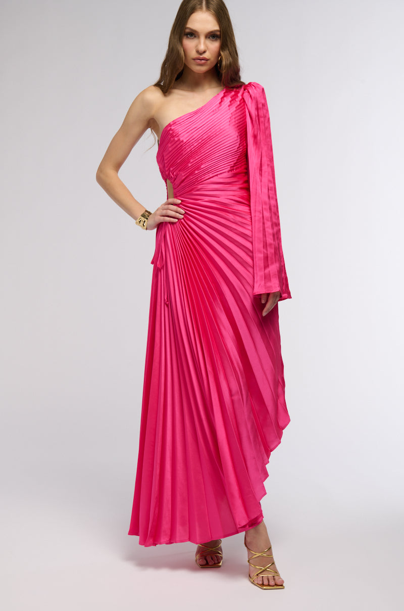 Back View Im That Girl Satin Midi Dress In Neon Pink