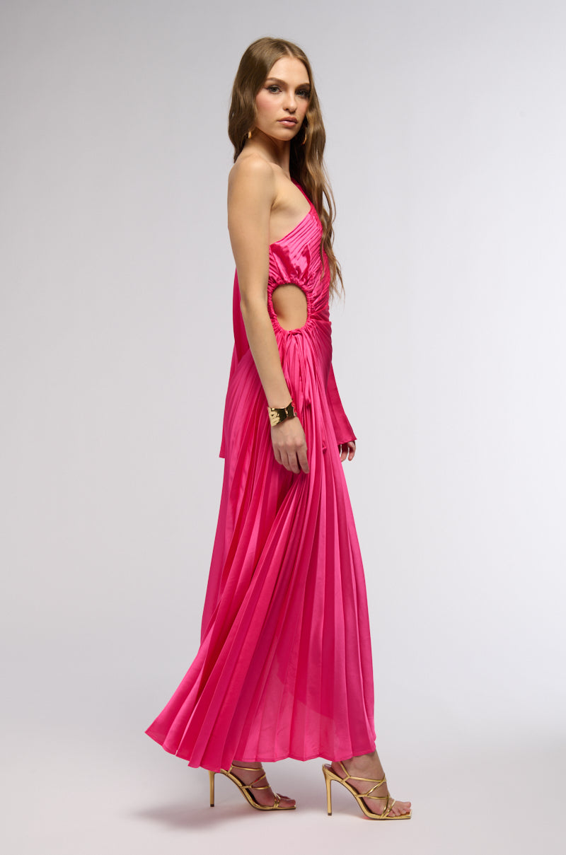 Extra View Im That Girl Satin Midi Dress In Neon Pink