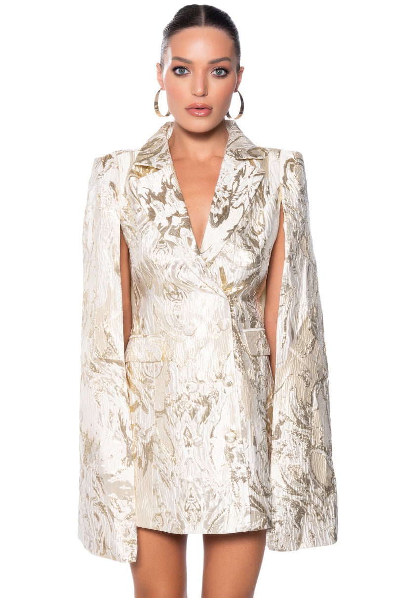 IMANI BROCADE CAPE SLEEVE BLAZER DRESS view 0