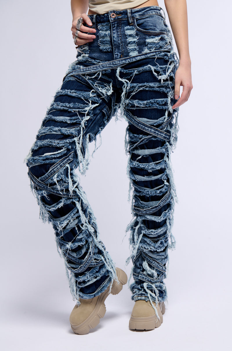 IMANI SUPER DISTRESSED RELAXED FIT JEANS IN DARK BLUE view 0