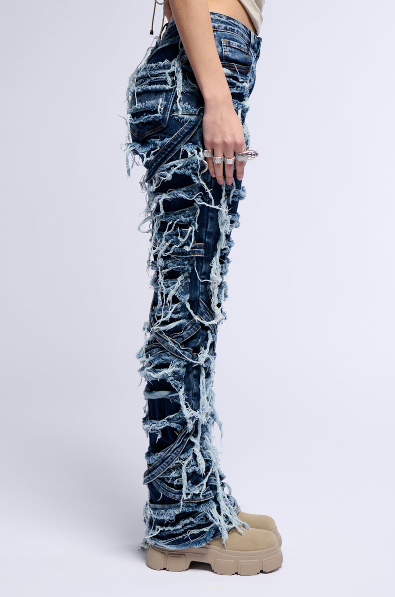 Side View Imani Super Distressed Relaxed Fit Jeans In Dark Blue