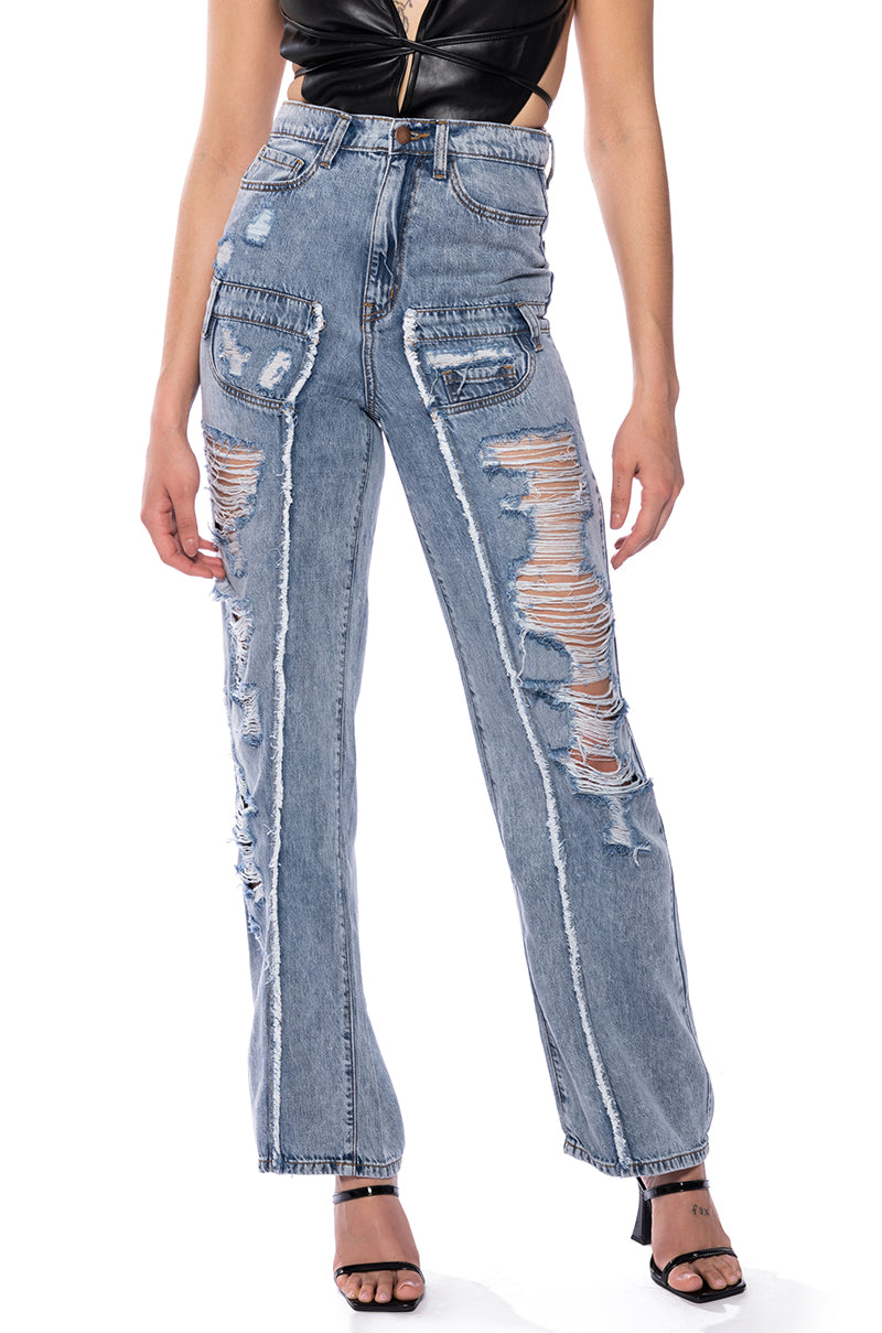 IMPACT ON YOU DISTRESSED WIDE LEG HIGH RISE JEANS view 0