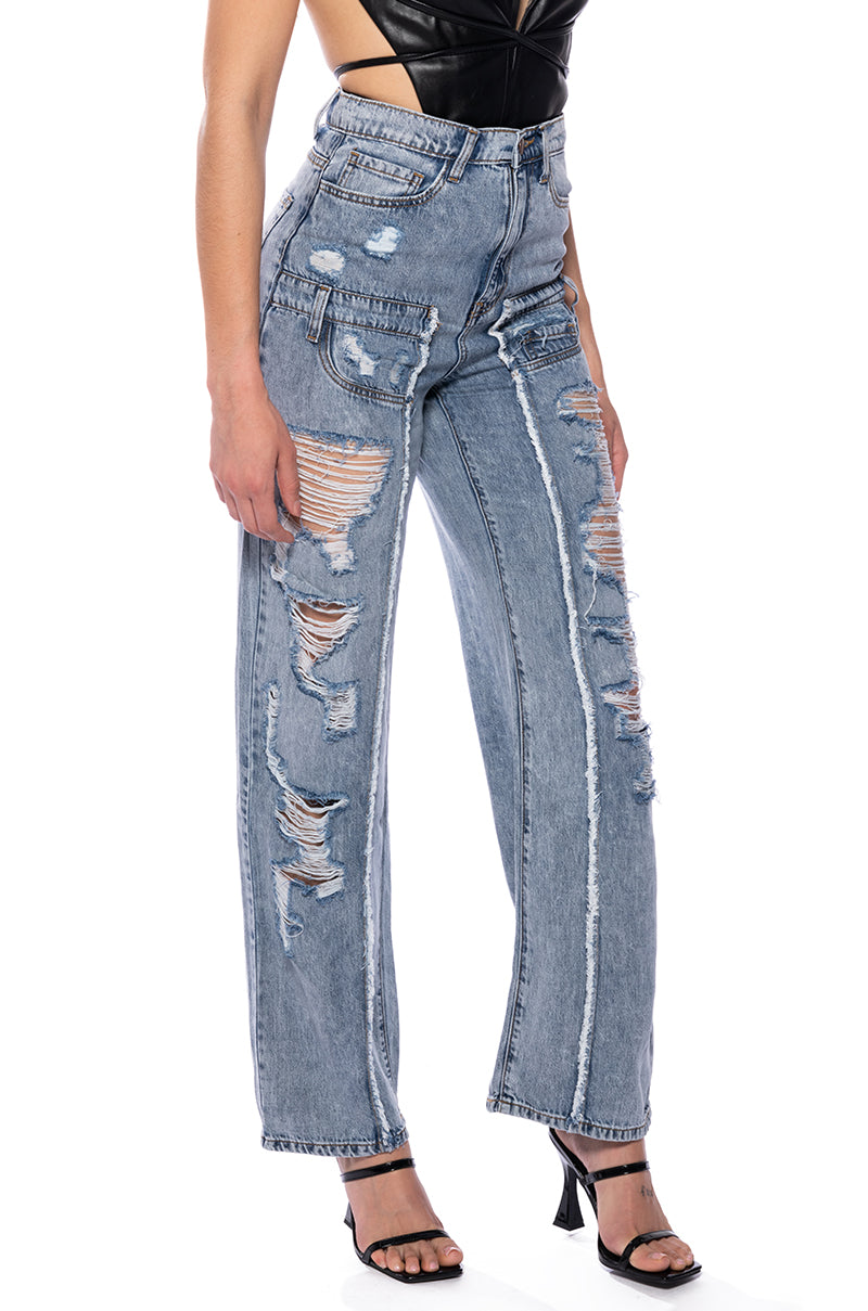 Side View Impact On You Distressed Wide Leg High Rise Jeans
