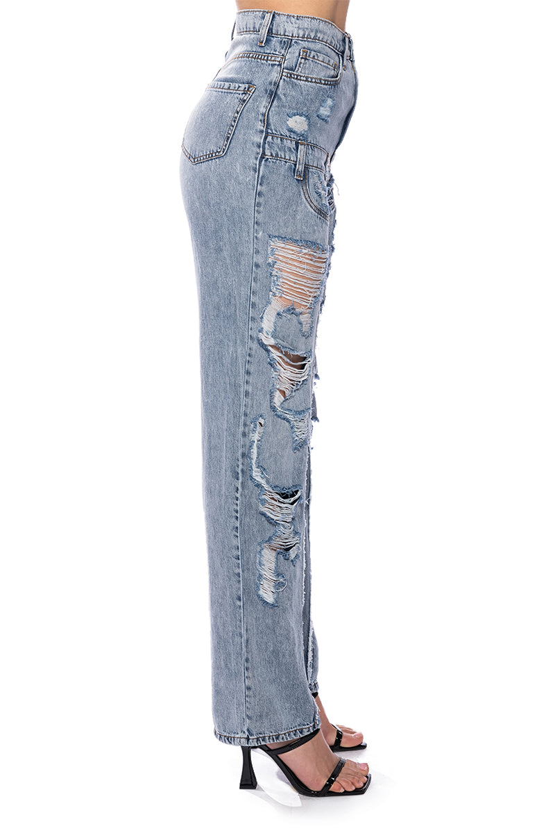 Full View Impact On You Distressed Wide Leg High Rise Jeans