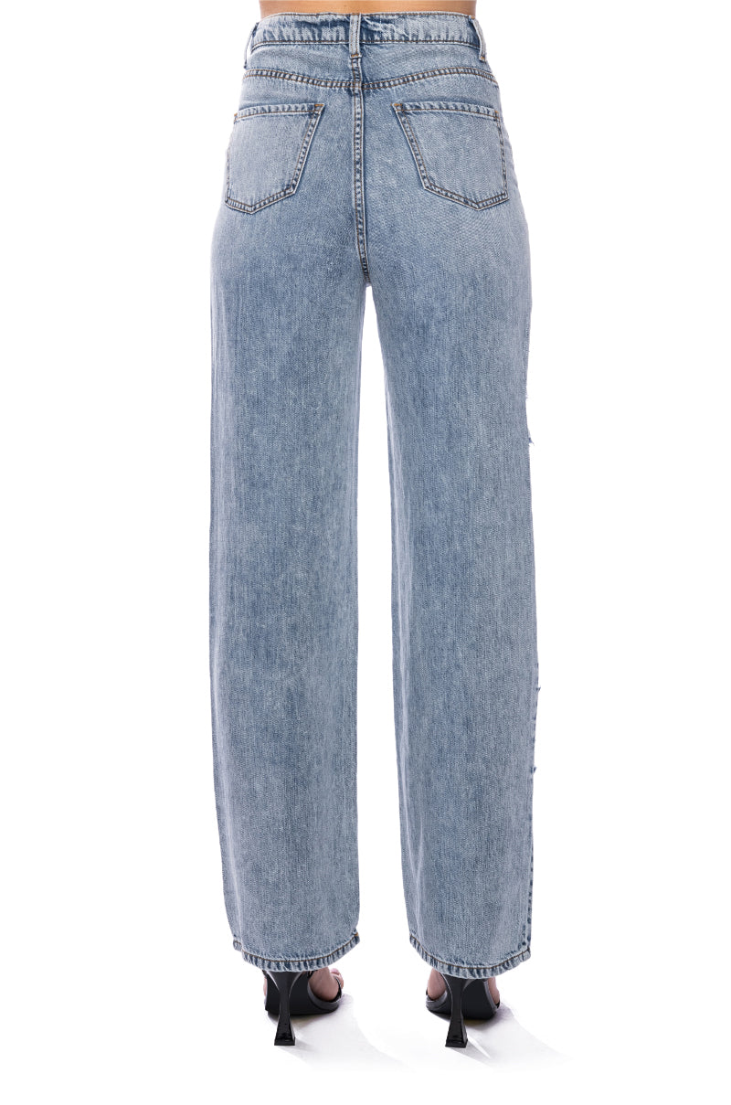 Extra View Impact On You Distressed Wide Leg High Rise Jeans