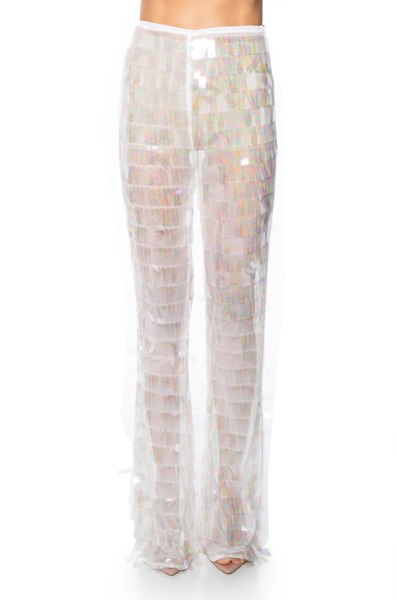 Back View Impress Me Iridescent Wide Leg Sequin Pant