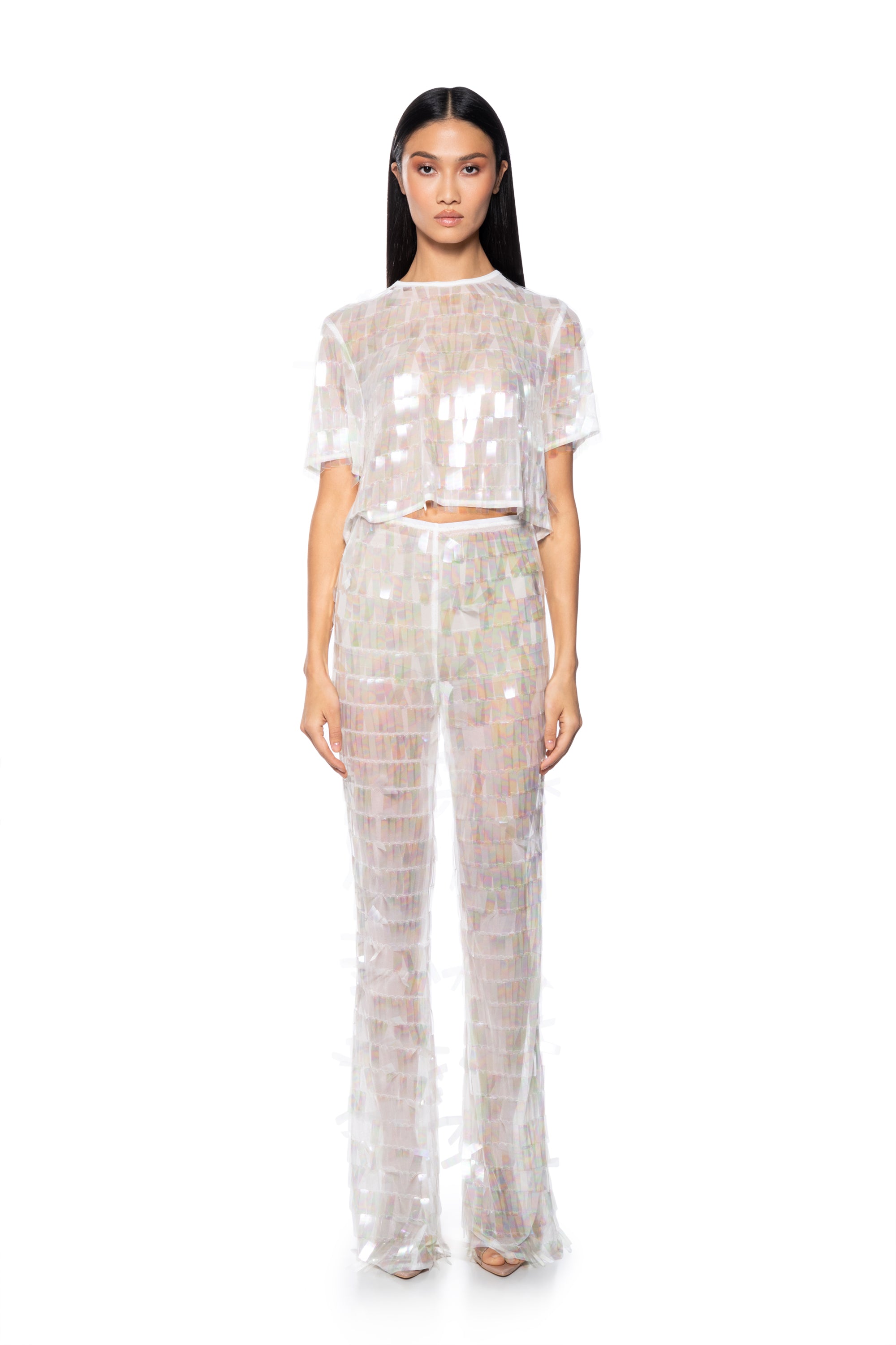 Extra View Impress Me Iridescent Wide Leg Sequin Pant