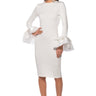 Front View In Bloom Exaggerated Cuff Long Sleeve Midi Dress In White