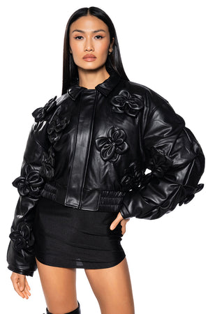 IN BLOOM FAUX LEATHER BOMBER – AKIRA