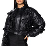 Front View In Bloom Faux Leather Bomber