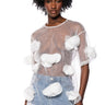 Front View In Bloom Floral Applique Mesh T Shirt