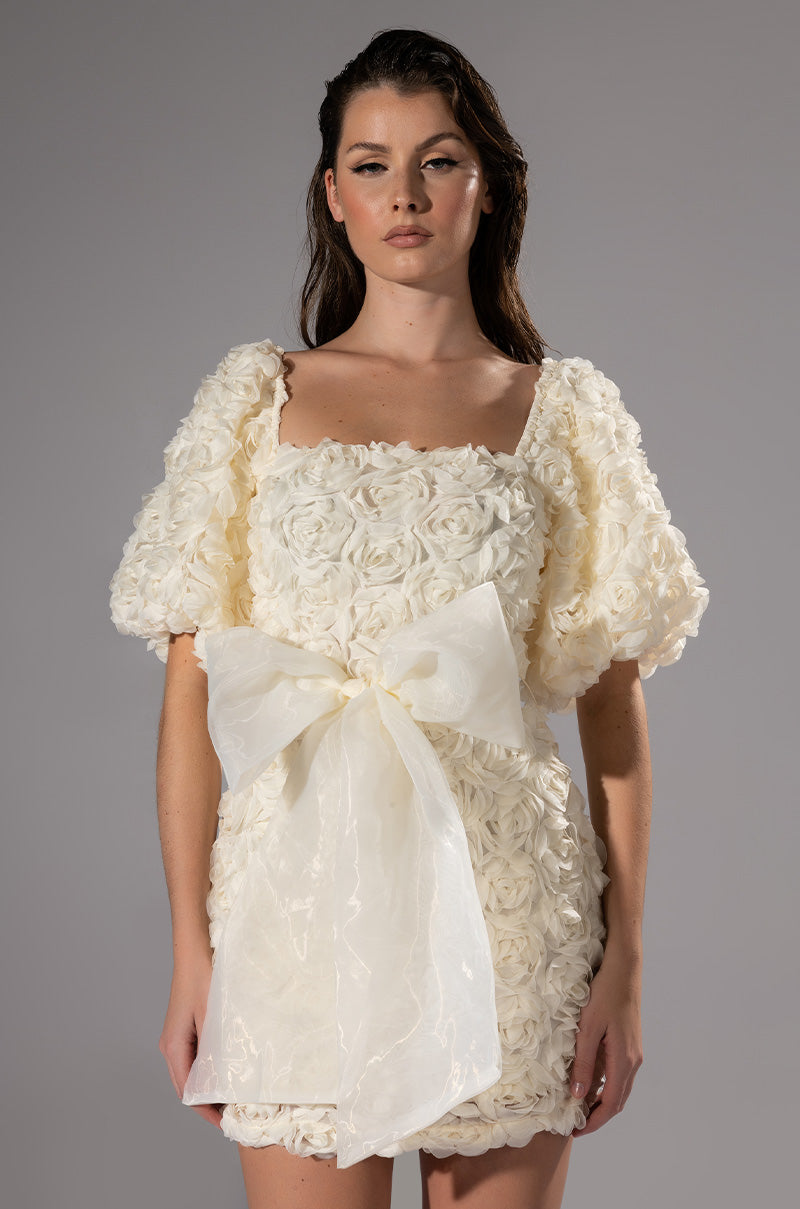 Front View In Full Bloom Textured Mini Dress