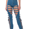 Front View In Love With The Devil Cutout Straight Leg Jeans In Blue