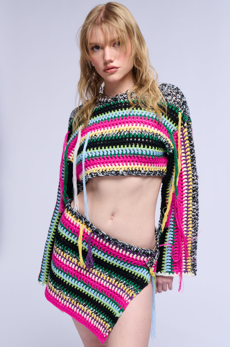 IN MY ELEMENT CROCHET OFF THE SHOULDER KNIT TOP view 0