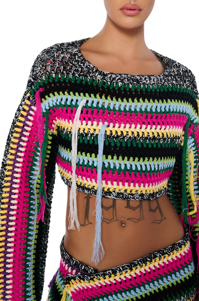 Extra View In My Element Crochet Off The Shoulder Knit Top