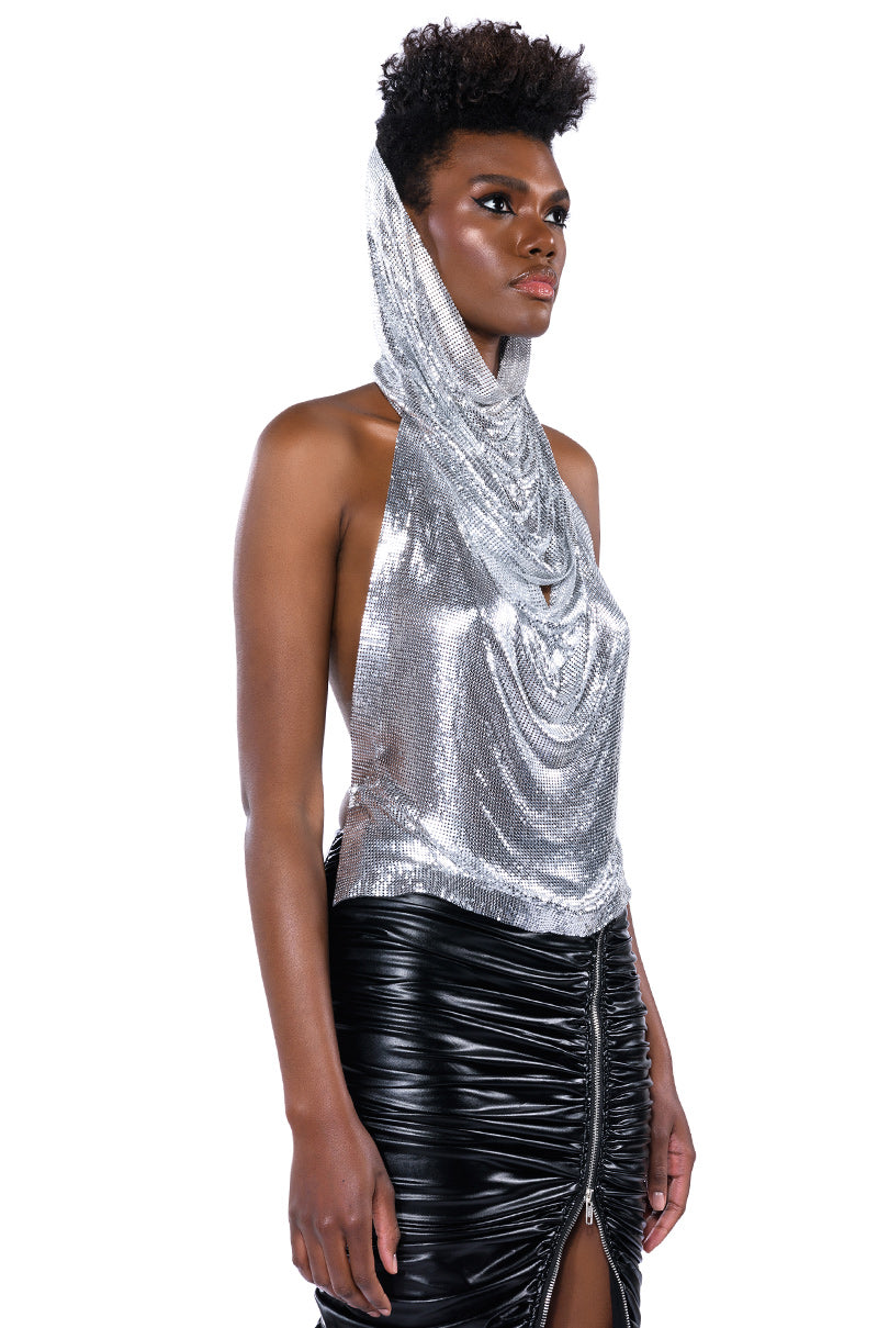Side View In My Mind High Shine Hooded Chainmail Top 3