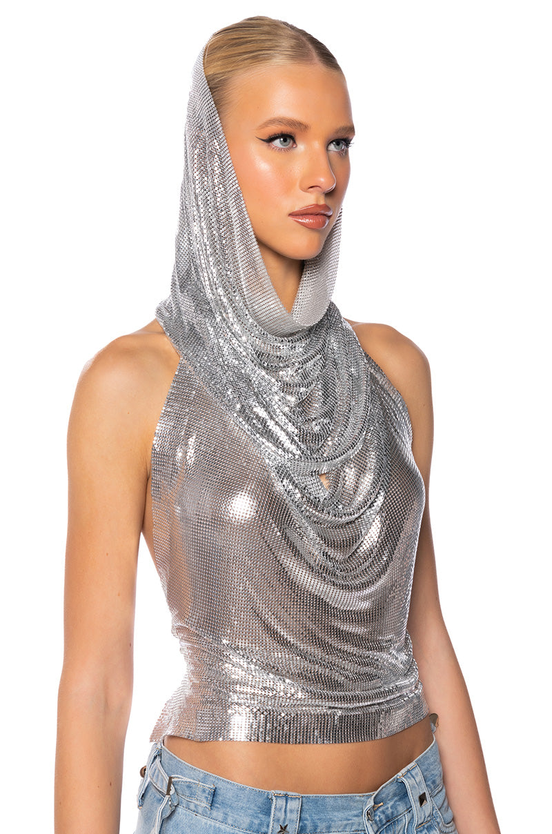 Side View In My Mind High Shine Hooded Chainmail Top 2