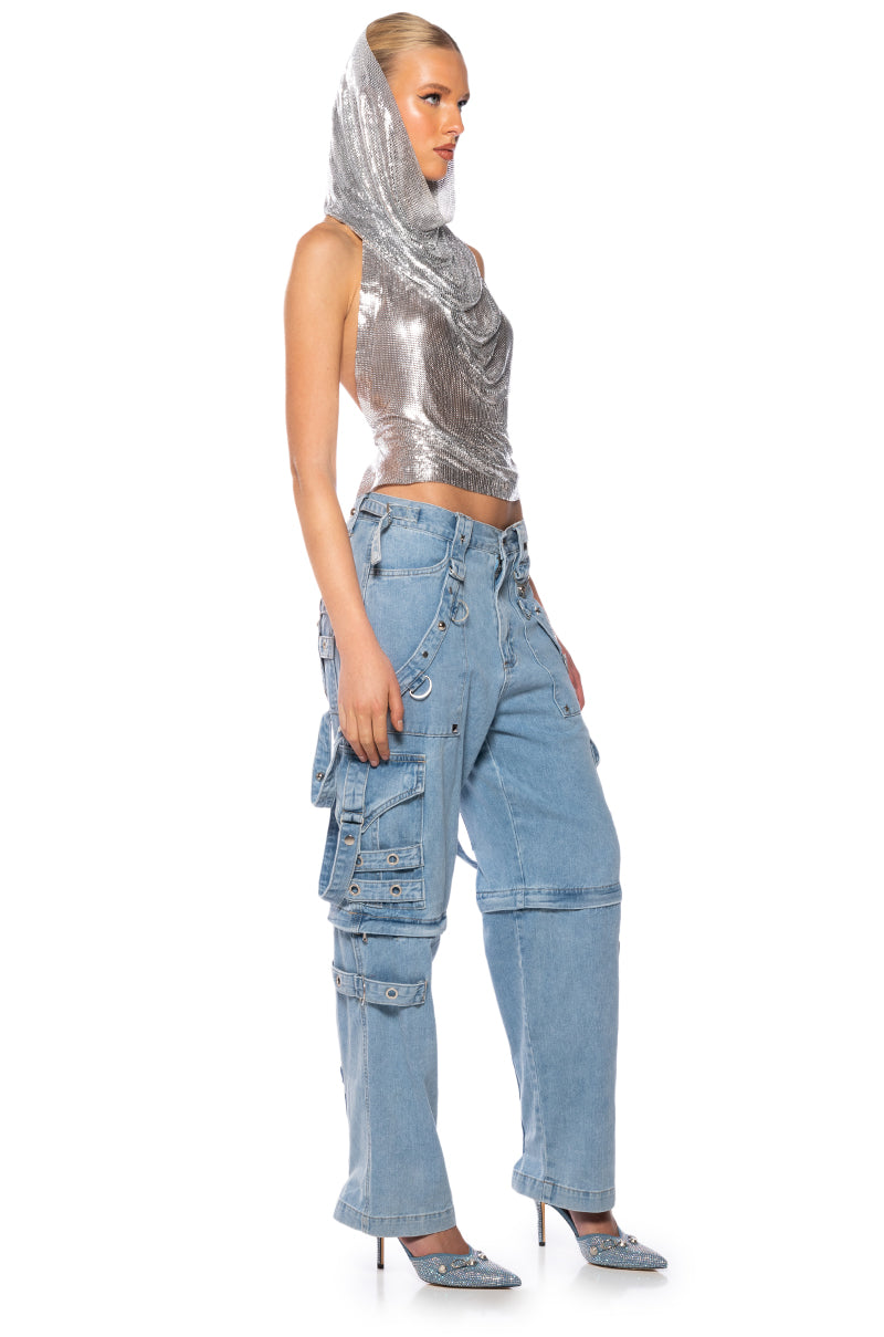 Back View In My Mind High Shine Hooded Chainmail Top 4
