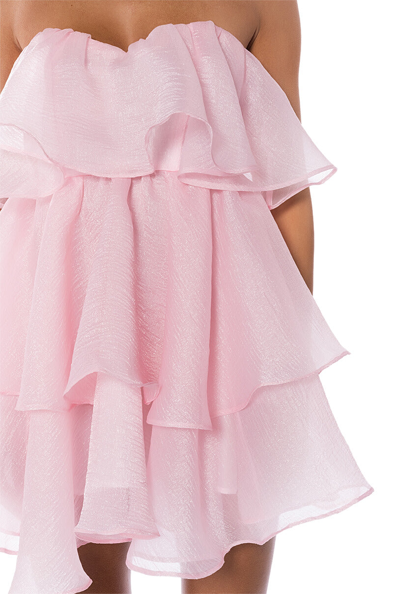 Extra View In My Own Fairytale Strapless Ruffle Mini Dress In Light Pink