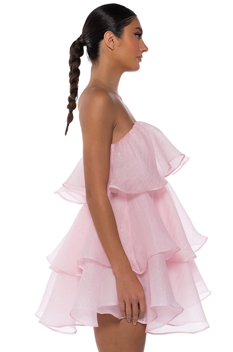 Extra View In My Own Fairytale Strapless Ruffle Mini Dress In Light Pink