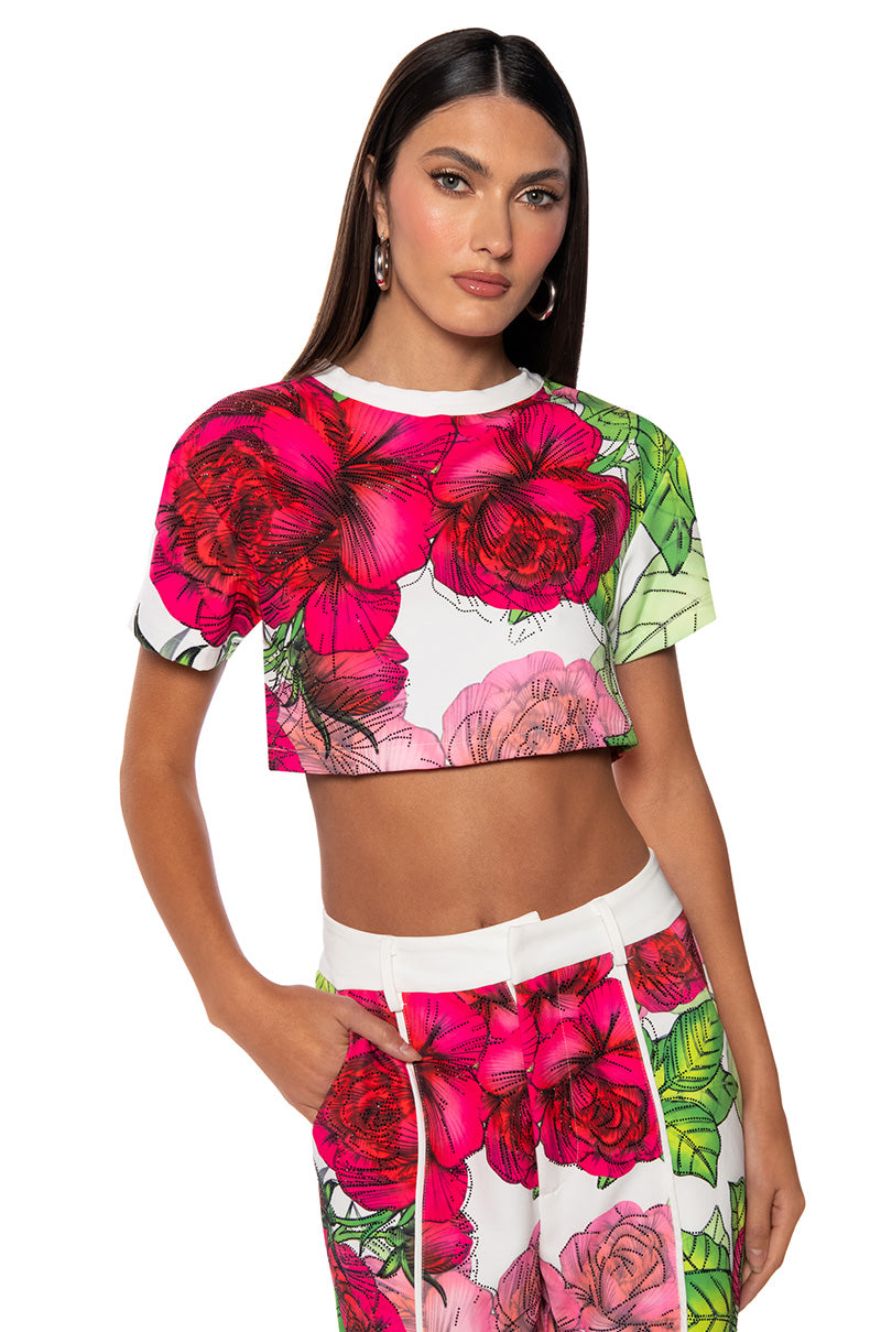Front View In Season Embellished Crop Tee