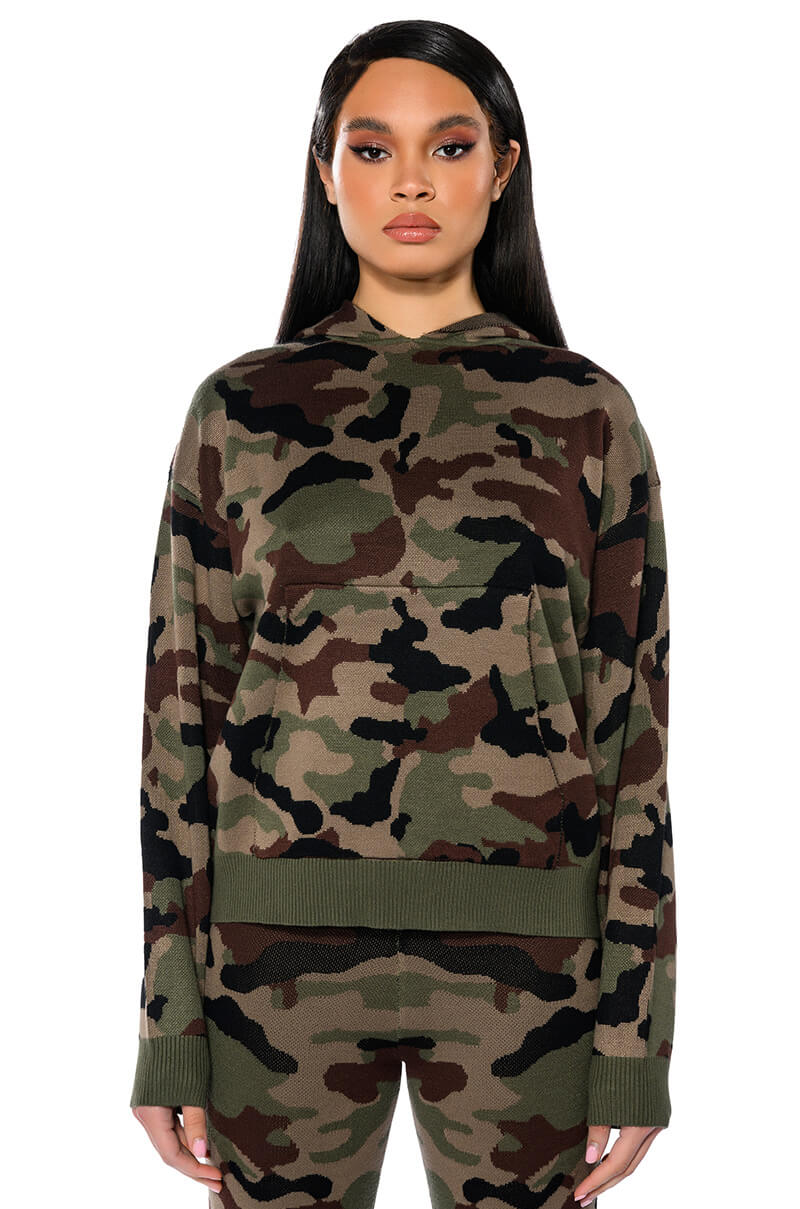 Front View Incognito Mode Knit Hoodie