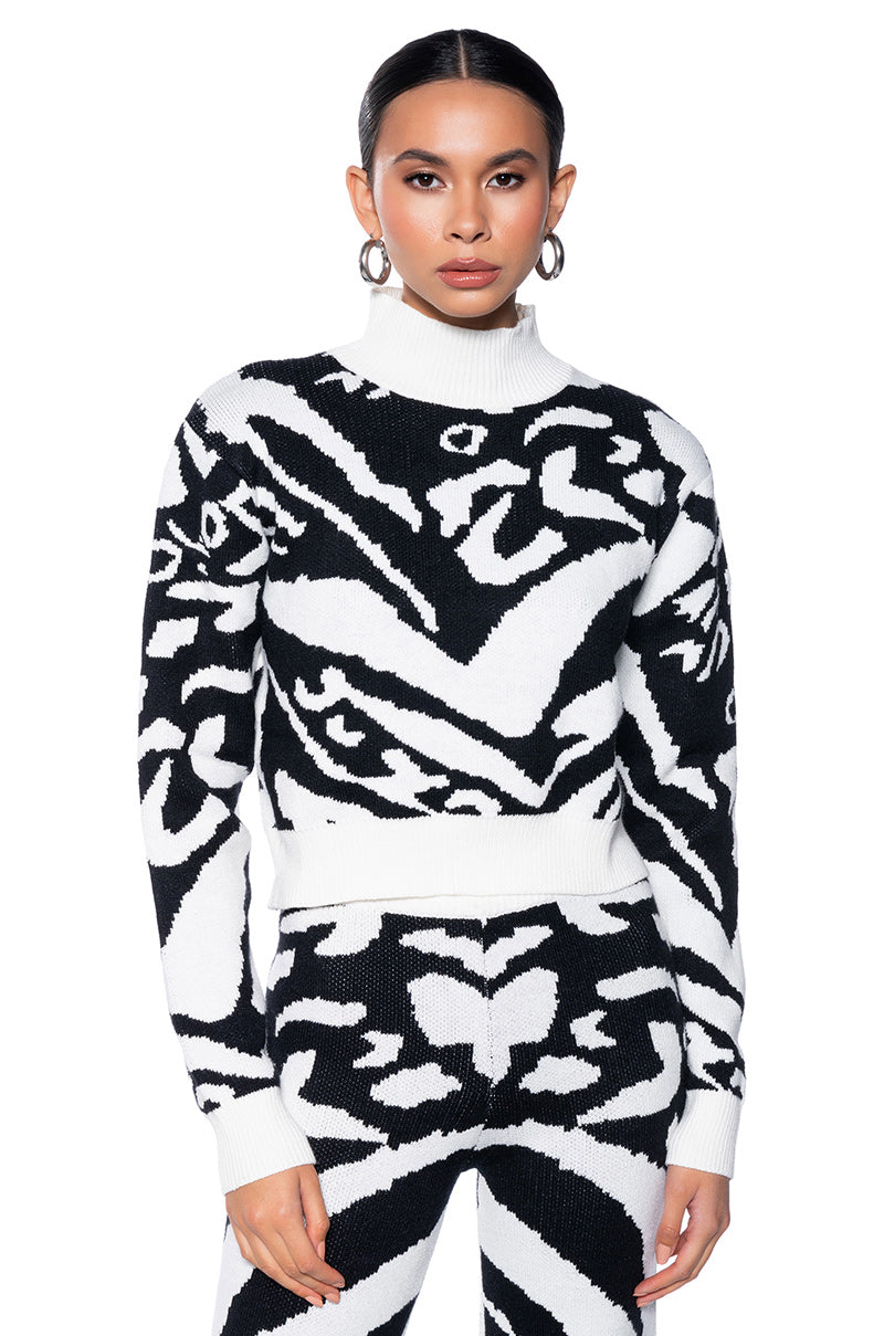 Front View Indecisive Mock Neck Knit Sweater