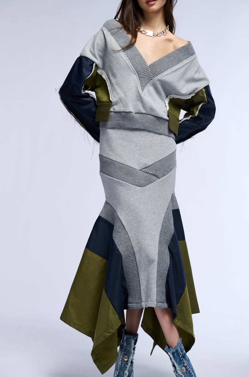 Front View Indie Colorblocked Maxi Skirt