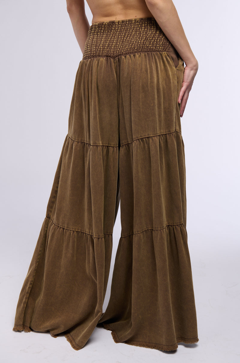 Detail View Indie Washed Tiered Wide Leg Pants