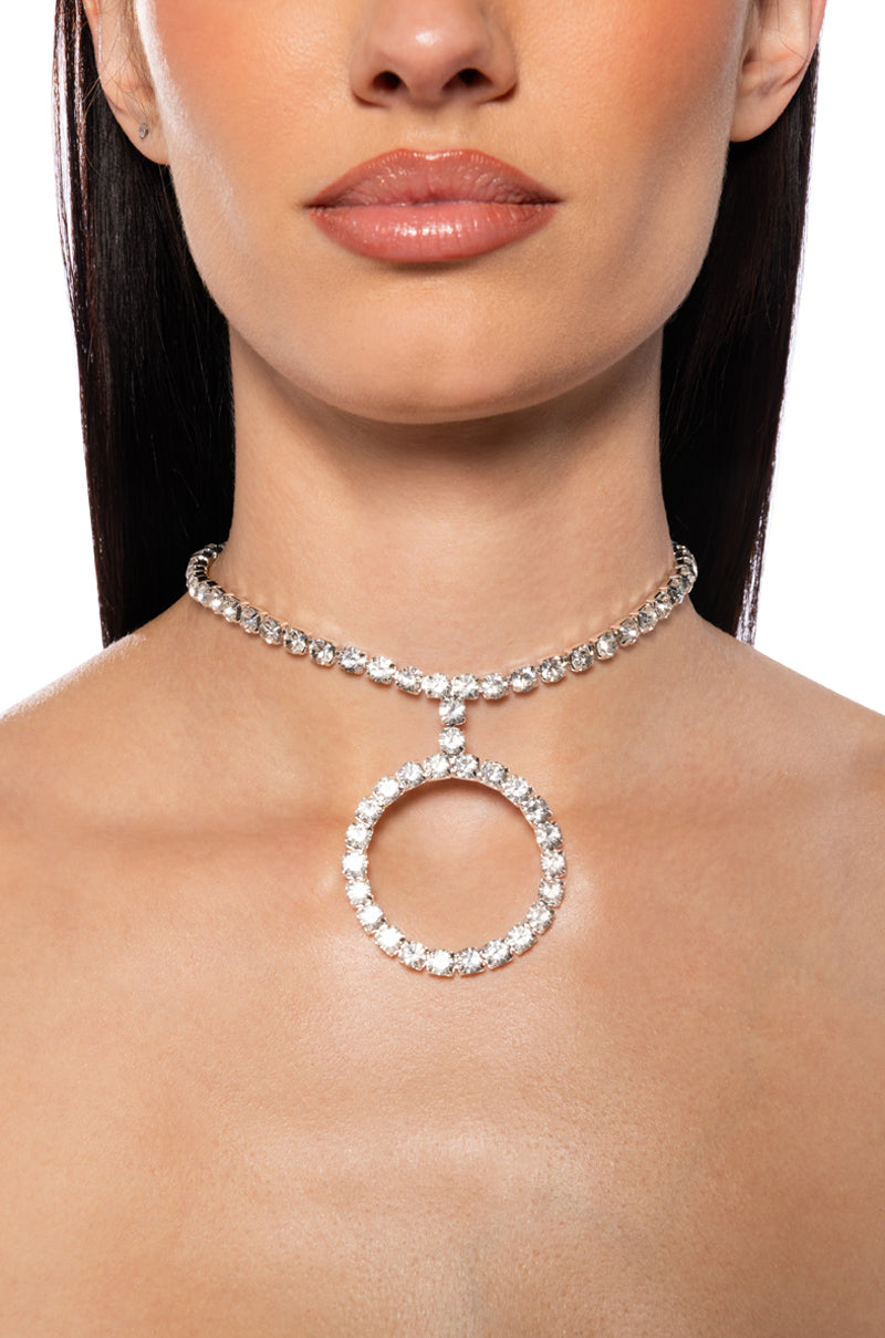 Front View Influential Bling Choker In Silver