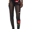 Front View Inked Sequin Applique Mesh Legging