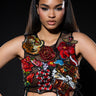 Front View Inked Sleeveless Sequin Applique Crop Top