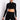 Front View Inside Out Mock Neck Long Sleeve Crop Top in Black White