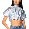 Front View Interstellar Cropped Metallic Mock Neck Top