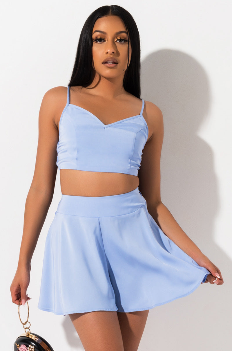 Front View Into The Heart Crop Top in Blue