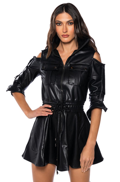 INTO THE MATRIX FAUX LEATHER LONG SLEEVE MINI DRESS – AKIRA