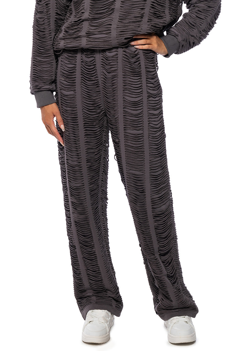 Front View Into The Void Distressed Wide Leg Sweatpants